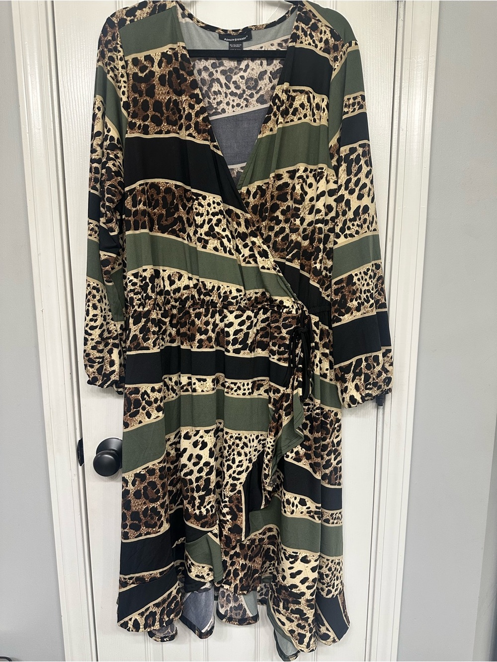 Ashley Stewart Leopard & Olive Stripe Wrap Dress